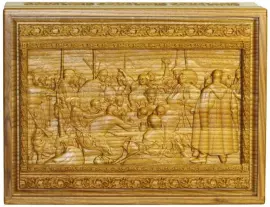 Лото в резной шкатулке из мореного ясеня "Запорожцы пишут письмо турецкому султану"