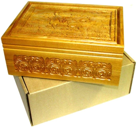 Lotto in a carved box made of stained ash "The duel of Peresvet with Chelubey on Kulikovo field"