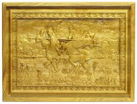 Lotto in a carved box made of stained ash "The duel of Peresvet with Chelubey on Kulikovo field"
