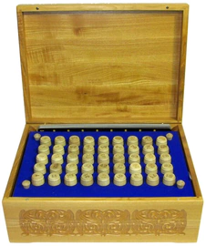 Lotto in a carved box made of stained ash "The duel of Peresvet with Chelubey on Kulikovo field"
