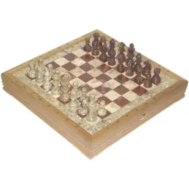 Шахматы из массива дуба "Американские" фигуры из красного оникса и мрамора-ракушечника Шахматы из массива дуба "Американские" фигуры из красного оникса и мрамора-ракушечника