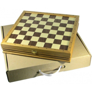 Chess made of oak "Eternal confrontation" with painted tin pieces