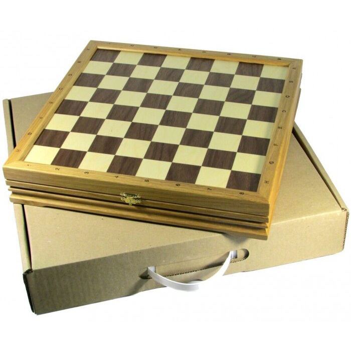 Chess made of oak "Eternal confrontation" with painted tin pieces