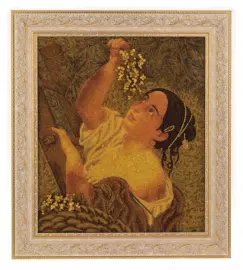 Amber painting "The Young Lady and the grapes"