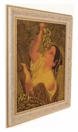 Amber painting "The Young Lady and the grapes"