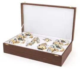 Набор кофейный на 4 персоны на блюде, лазурит, эмаль