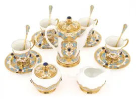 Набор кофейный на 4 персоны на блюде, лазурит, эмаль