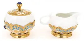 Набор кофейный на 4 персоны на блюде, лазурит, эмаль