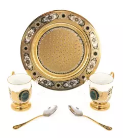 Emerald coffee set for 2 persons, Zlatoust