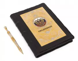 Ежедневник в кожаном переплете "Россия" с ручкой, Златоуст