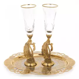 Набор свадебных бокалов на подносе "Лебеди" на 2 персоны, Златоуст