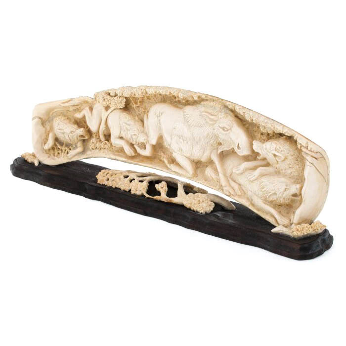 Mammoth tusk sculpture "Hunting of wolves"