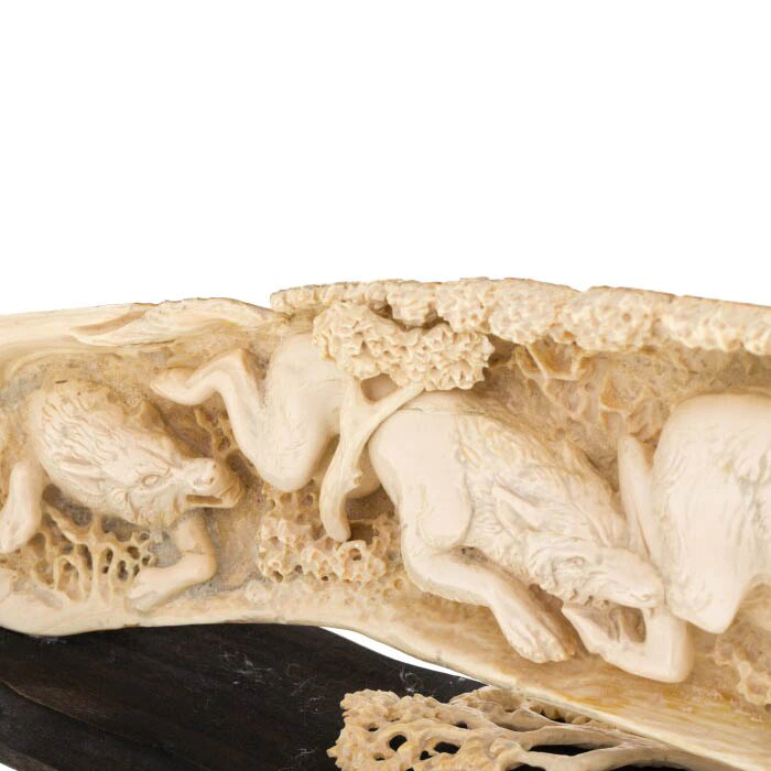 Mammoth tusk sculpture "Hunting of wolves"