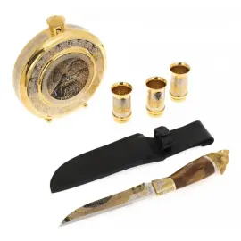 Охотничий набор "На привале" с ножом, на 3 персоны, Златоуст Охотничий набор "На привале" с ножом, на 3 персоны, Златоуст