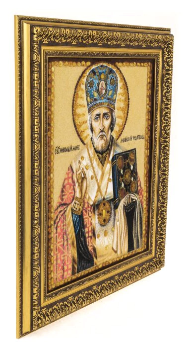 The amber icon "St. Nicholas the Wonderworker"