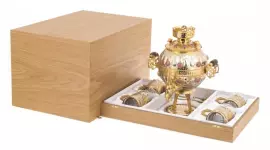 Чайный набор с самоваром "Доброе утро" на 4 персоны, с родонитом, Златоуст