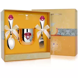 Набор детский серебряный КД "Принцесса : вилка, кружка, ложка с позолотой и с эмалью, на 1 персону