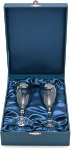 A set of champagne glasses "Derzhava" with silver overlays for 2 persons