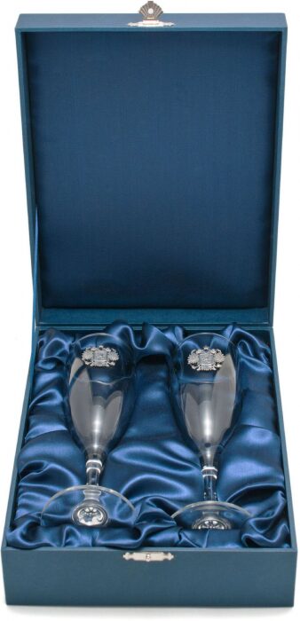 A set of champagne glasses "Derzhava" with silver overlays for 2 persons