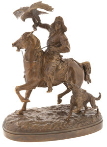 Bronze sculpture "Hunting with a golden eagle"