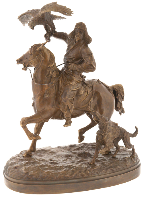 Bronze sculpture "Hunting with a golden eagle"