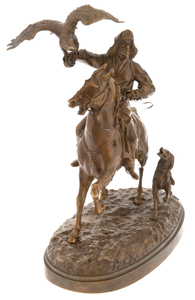 Bronze sculpture "Hunting with a golden eagle"