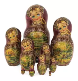 Матрешка на 10 мест "Деревня" 25 см