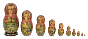 Матрешка на 10 мест "Русская деревня" 25 см