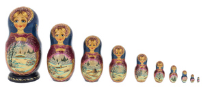 Матрешка на 10 мест "Домик Есенина. Зима" 25 см