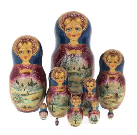 Матрешка на 10 мест "Домик Есенина. Зима" 25 см