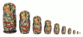 Матрешка на 10 мест "Рябинка на синем фоне" 29 см
