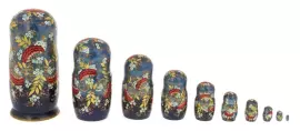 Матрешка на 10 мест "Рябинка на синем фоне" 29 см