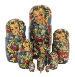 Матрешка на 10 мест "Рябинка на синем фоне" 29 см