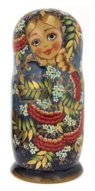 Матрешка на 10 мест "Рябинка на синем фоне" 29 см