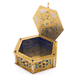 Lazurite casket with topaz, cubic zirconia and enamel, Zlatoust