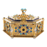 Lazurite casket with topaz, cubic zirconia and enamel, Zlatoust