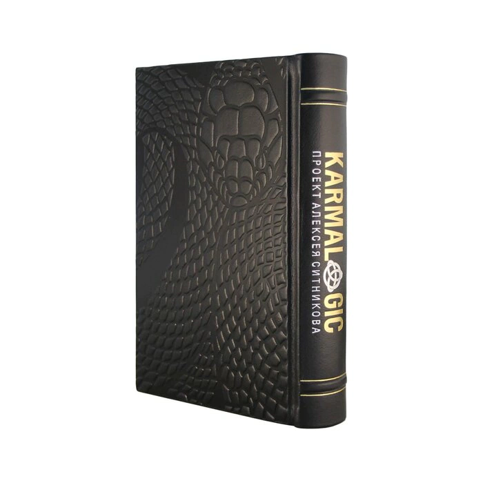 The leather-bound book "Karmalogic" by A.Sitnikov