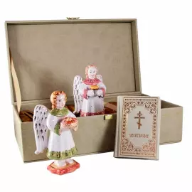 Religious set: Prayer book, majolica "Angels"