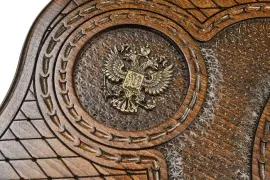 Резные нарды из бука "Герб РФ 3" с бронзой