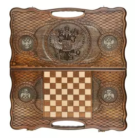 Резные нарды из бука "Герб РФ 3" с бронзой