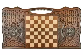 Резные нарды из бука "Герб РФ 3" с бронзой