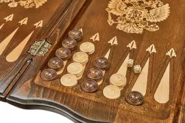 Резные нарды из бука "Герб РФ 3" с бронзой