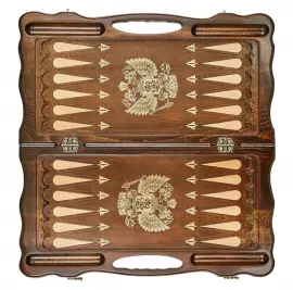 Резные нарды из бука "Герб РФ 3" с бронзой