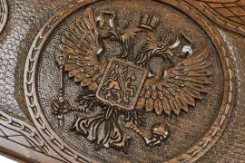 Резные нарды из бука "Герб РФ 3" с бронзой