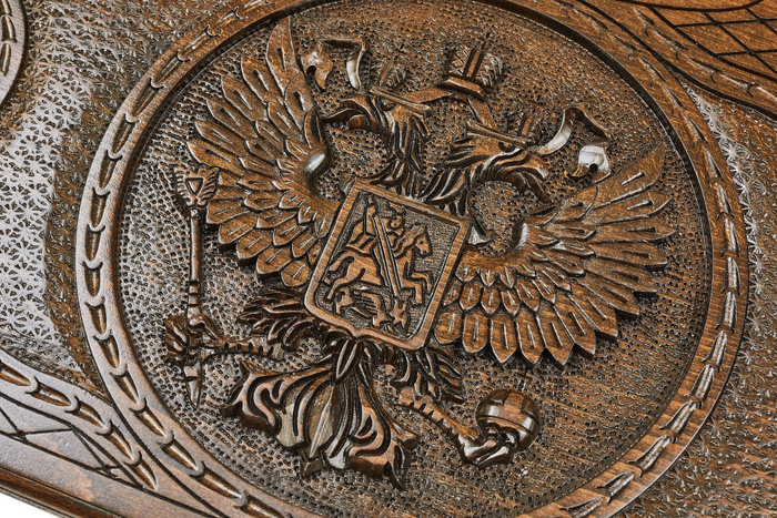 Резные нарды из бука "Герб РФ 3" с бронзой