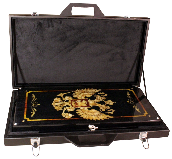 Backgammon made of amber "Coat of Arms of the Russian Federation"