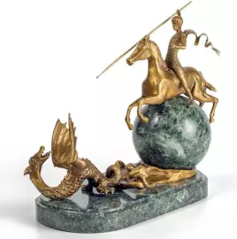 Sculptural composition "George the Victorious on a ball" made of bronze, without a helmet