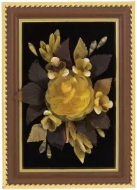 Amber panel "Rose" (18 cm, bordeaux color, "wood, gold")