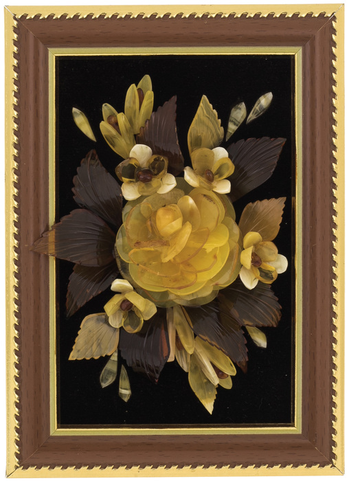 Amber panel "Rose" (18 cm, bordeaux color, "wood, gold")