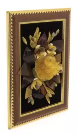 Amber panel "Rose" (18 cm, bordeaux color, "wood, gold")